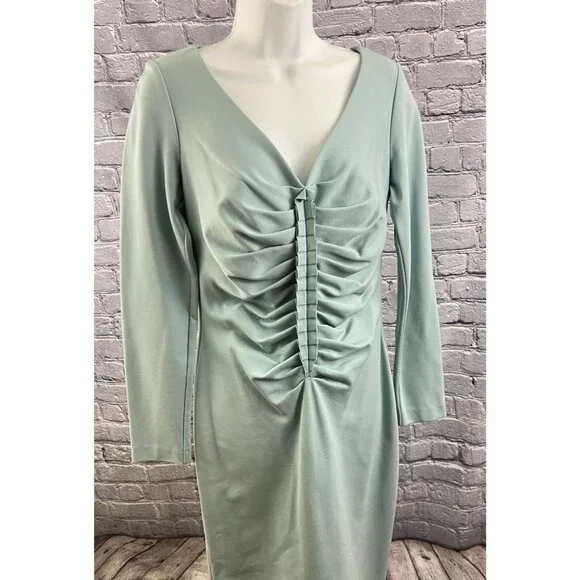 Escada V-Neck Knee-Length Dress - Smocked Blue Size 38 US 6 - Picture 4 of 11